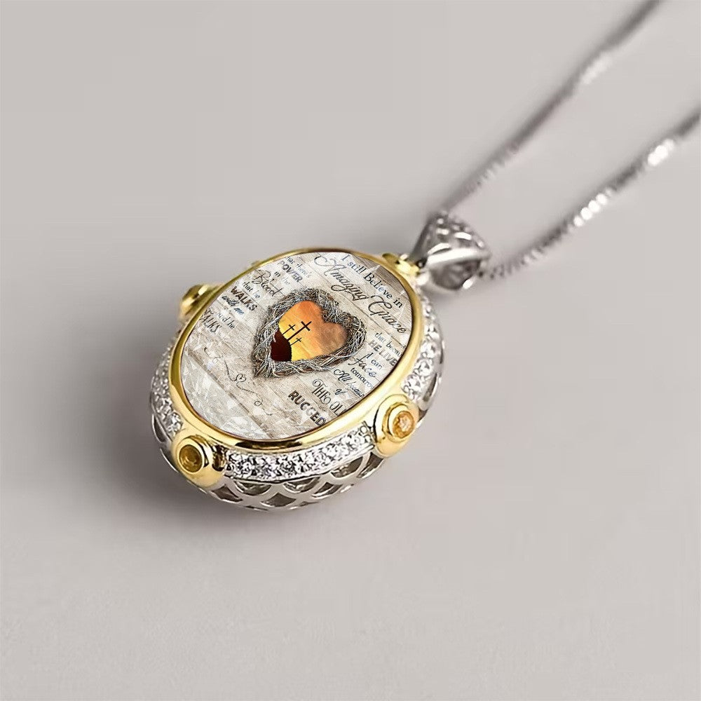 Amazing Grace Oval Pendant Necklace