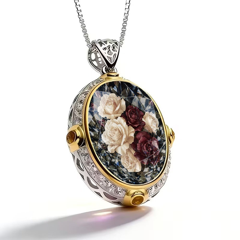 Dark Rose Oval Pendant Necklace