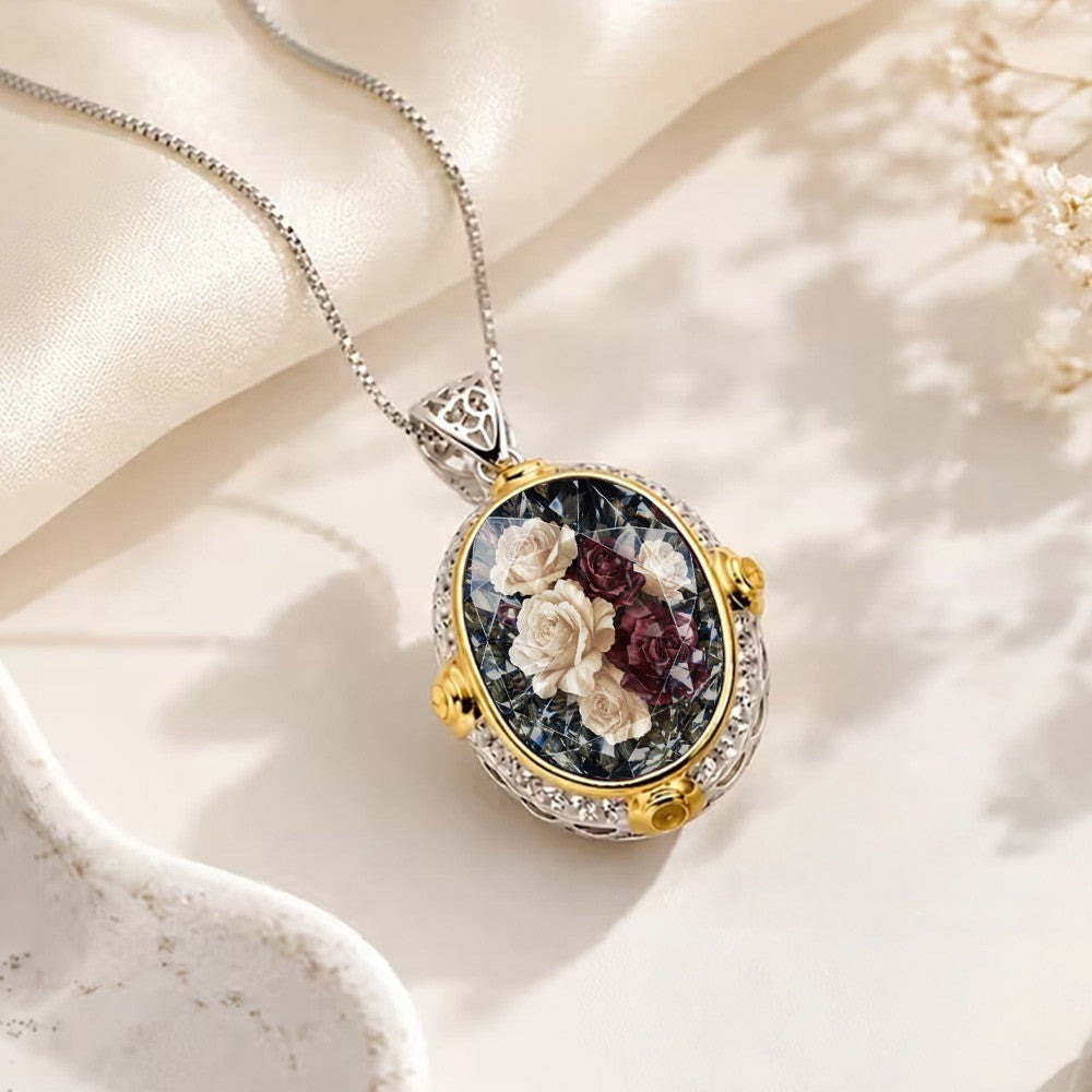 Dark Rose Oval Pendant Necklace