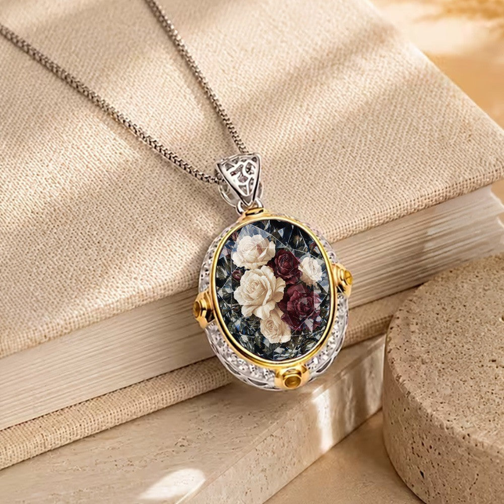 Dark Rose Oval Pendant Necklace