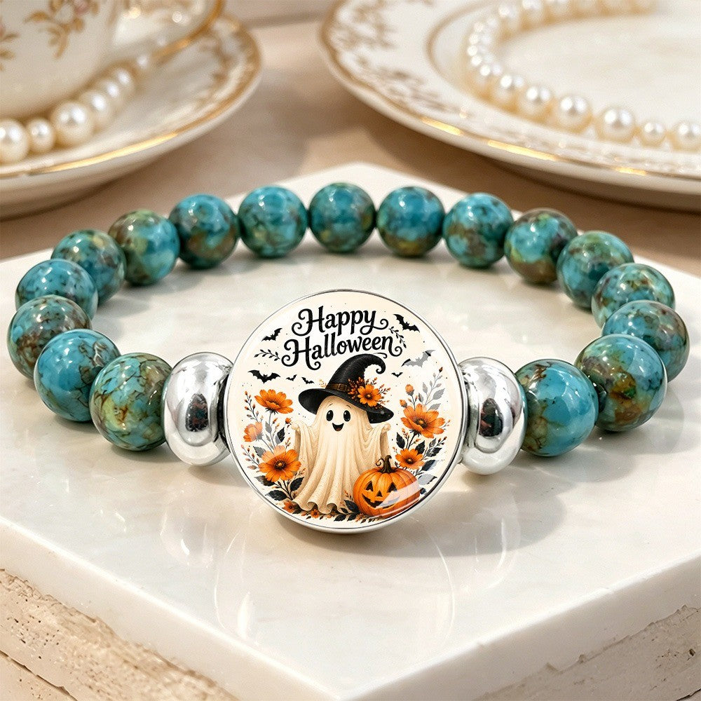 Ghost & Pumpkin Bead Bracelet