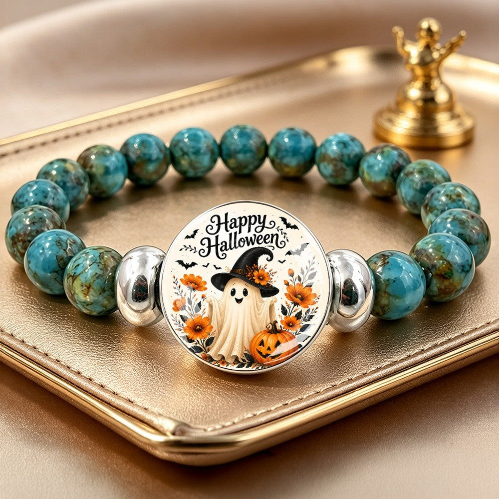 Ghost & Pumpkin Bead Bracelet