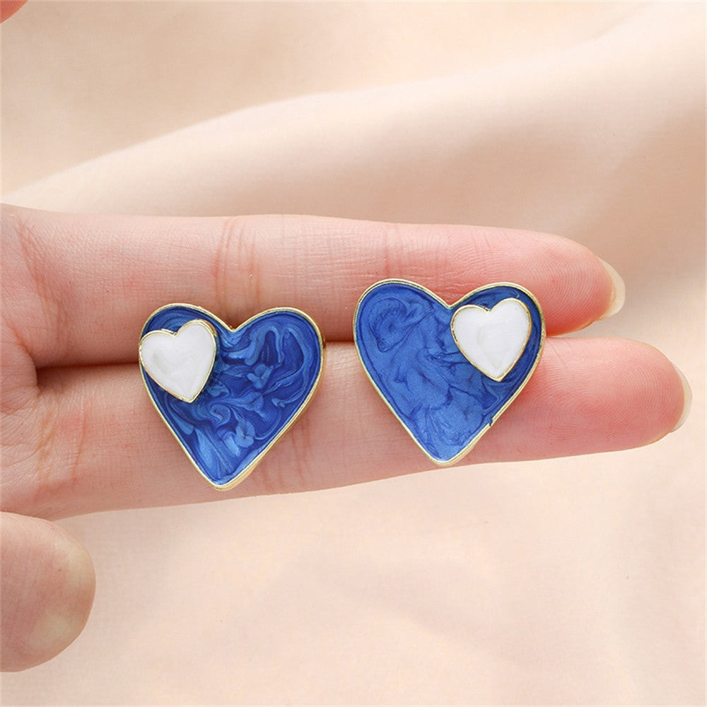 Blue Marble Heart Stud Earrings