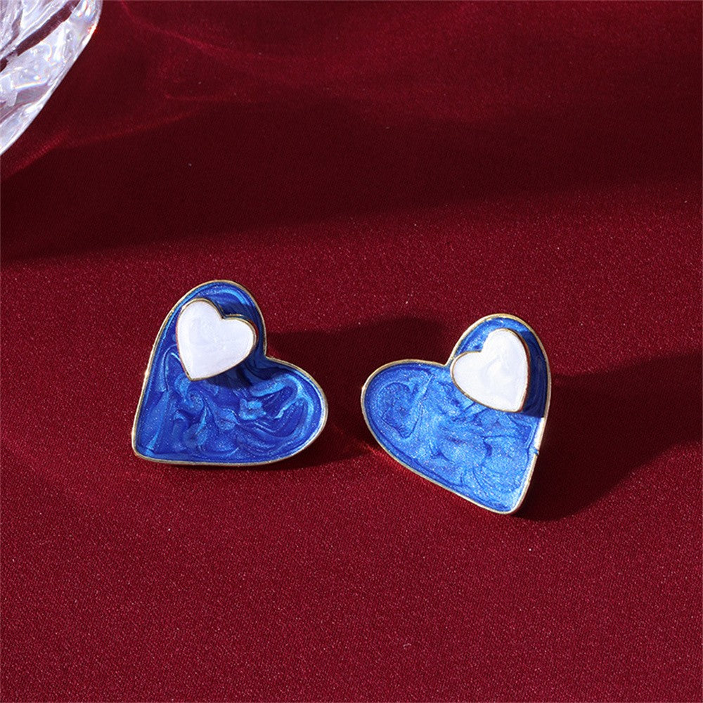 Blue Marble Heart Stud Earrings