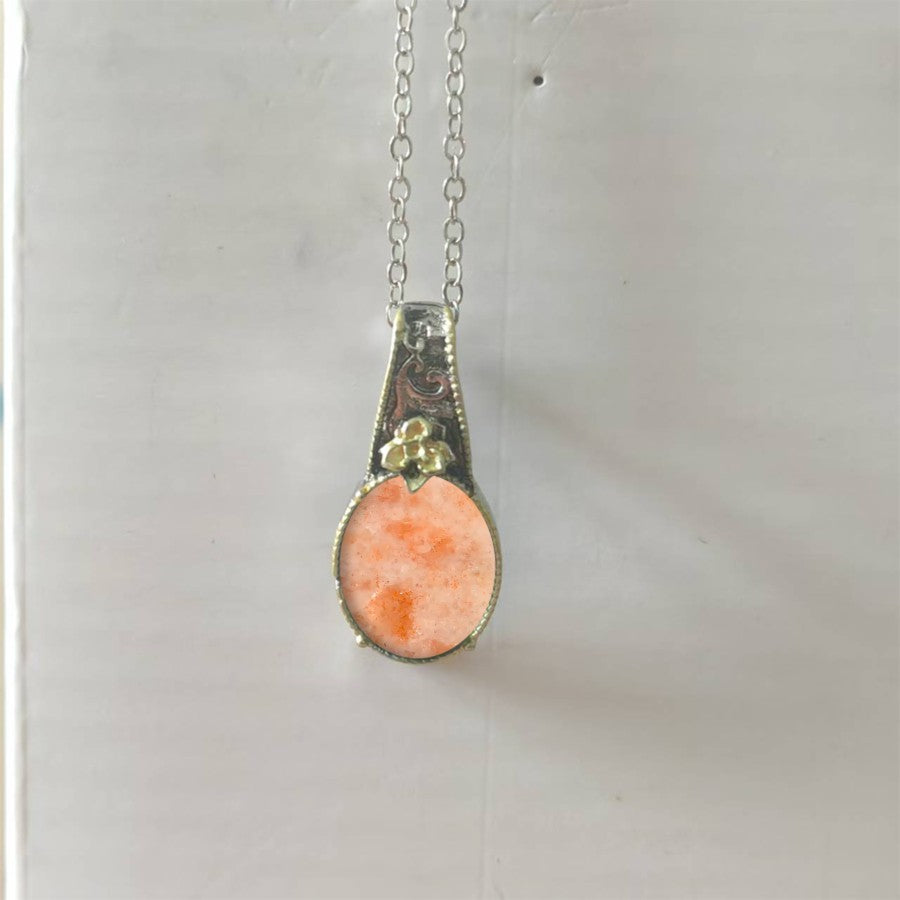 Peach Stone Floral Pendant Necklace
