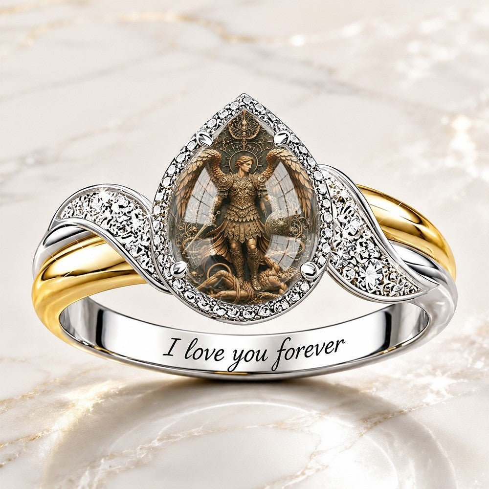 Engraved Archangel Marquise Ring