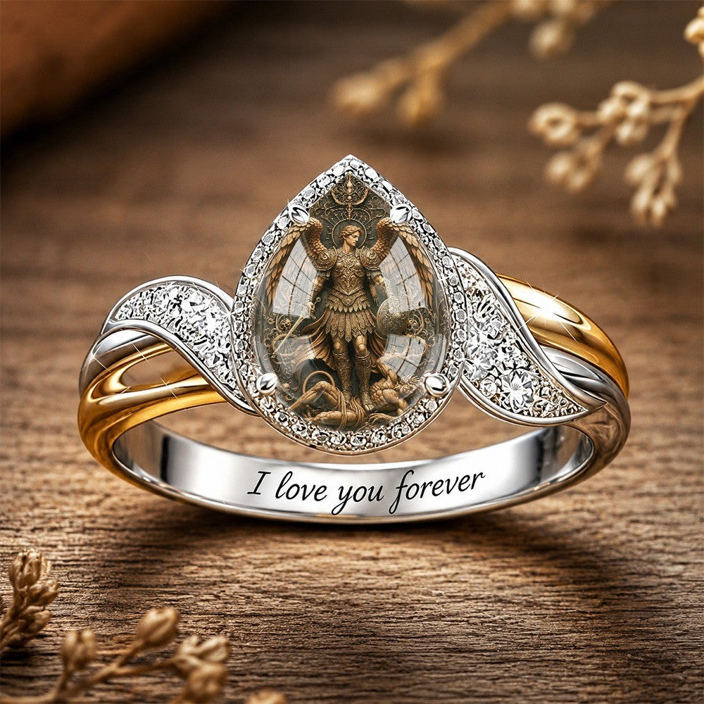 Engraved Archangel Marquise Ring