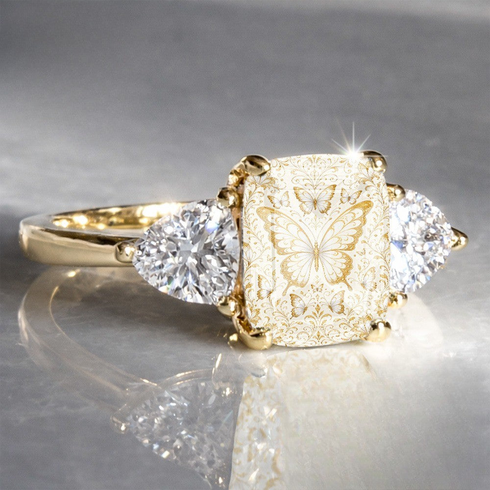 Butterfly Filigree Three-Stone Ring