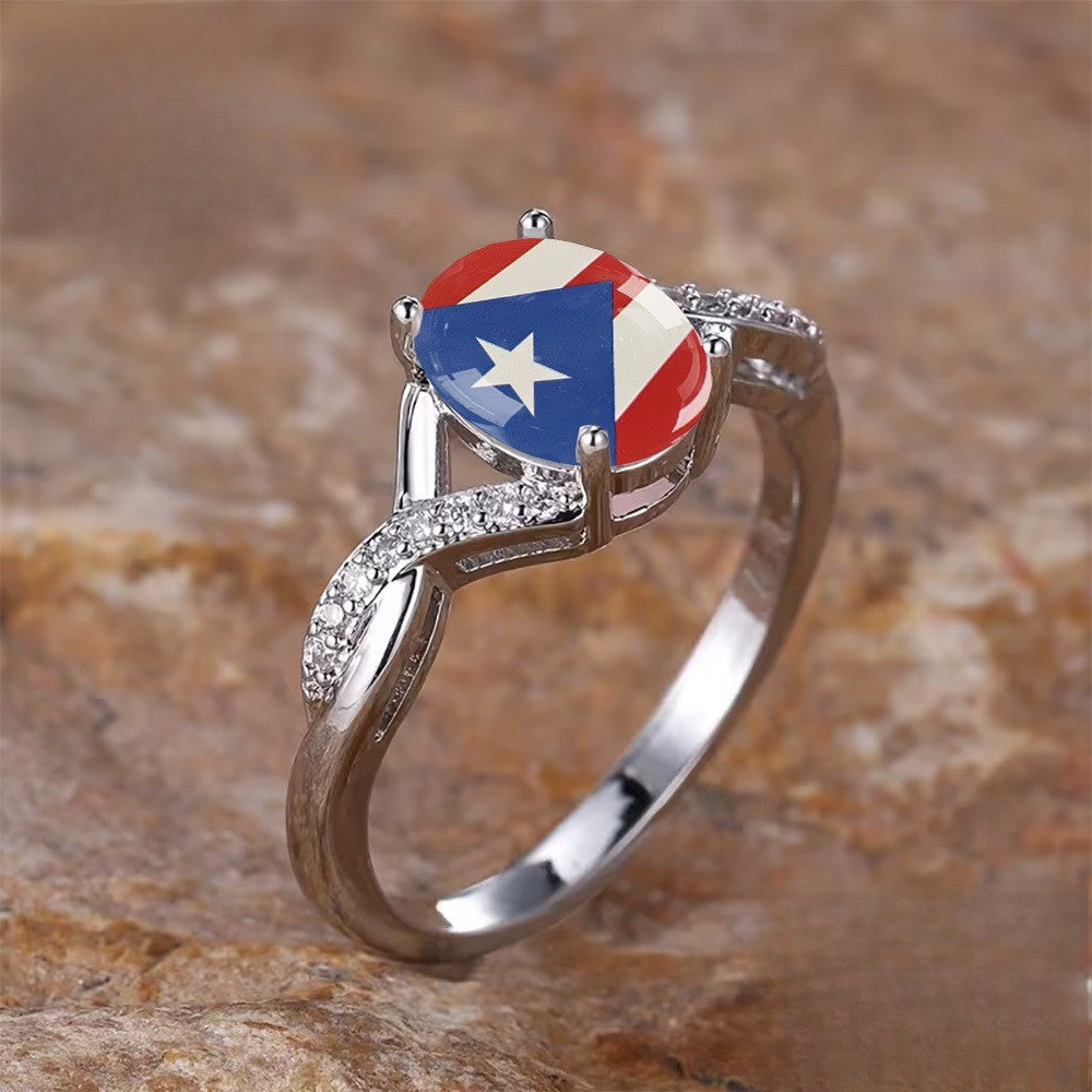 Puerto Rico Flag Crystal Split Band Ring