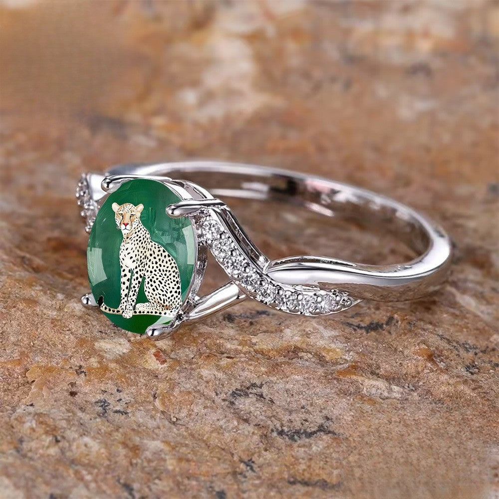 Green Cheetah Twisted Band Ring