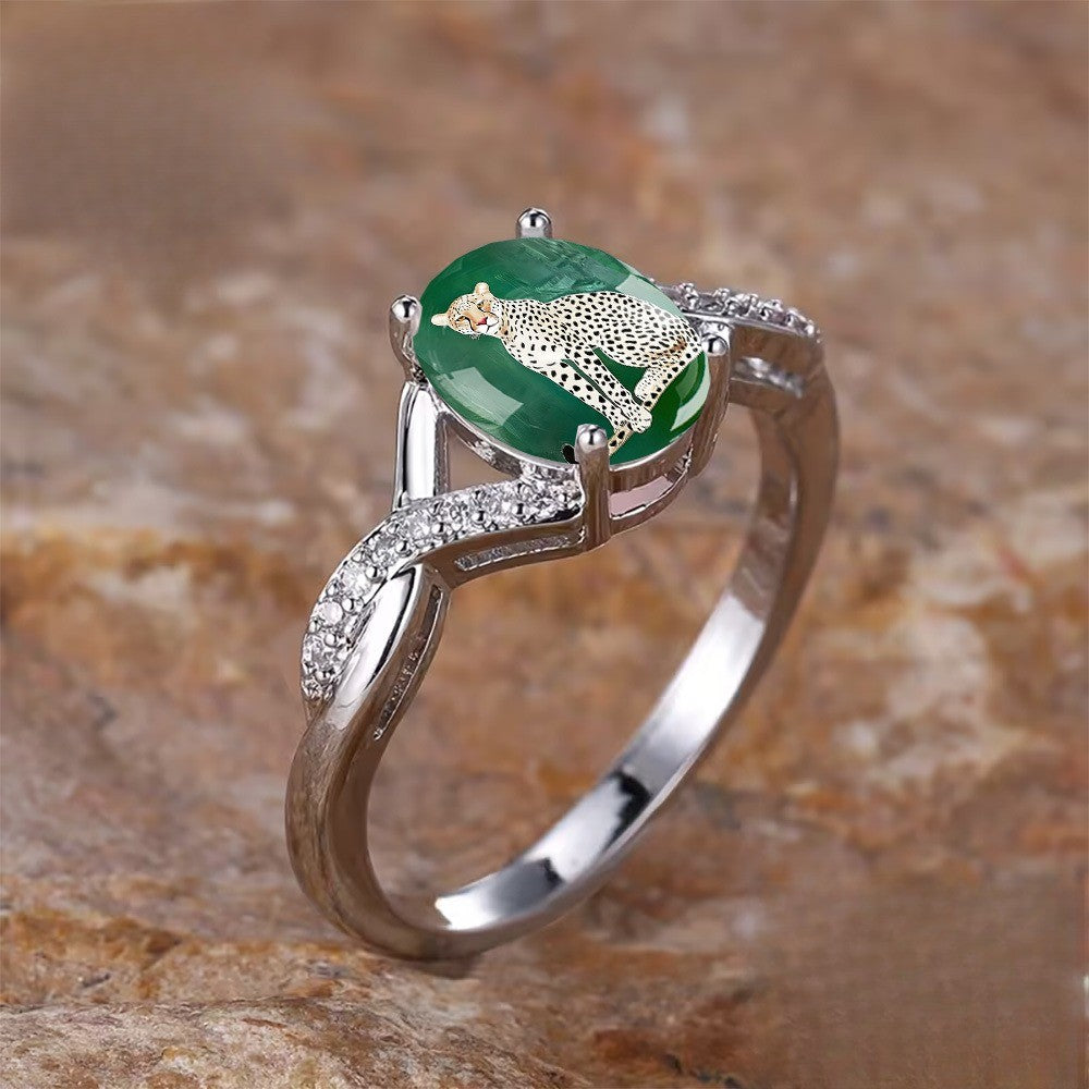 Green Cheetah Twisted Band Ring