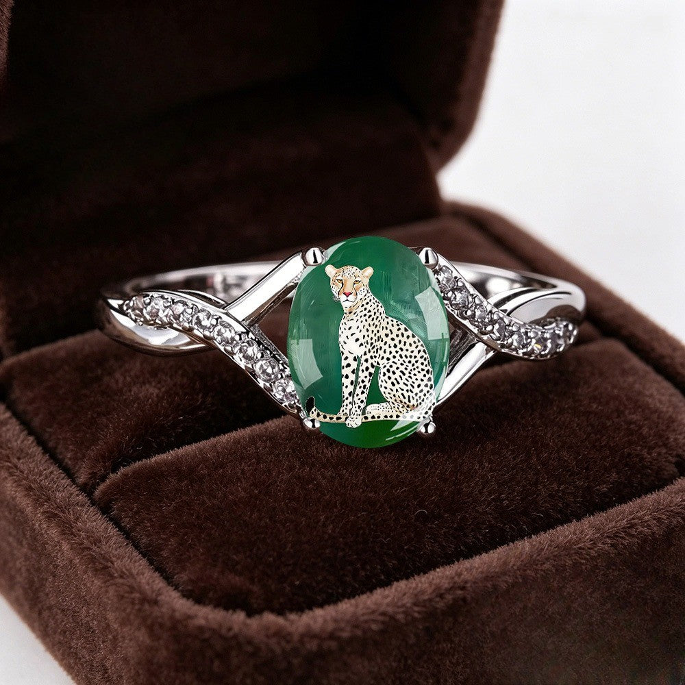 Green Cheetah Twisted Band Ring