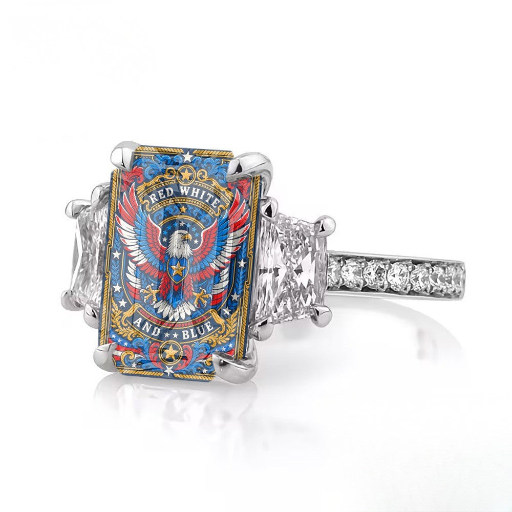 Patriotic Eagle Square Ring
