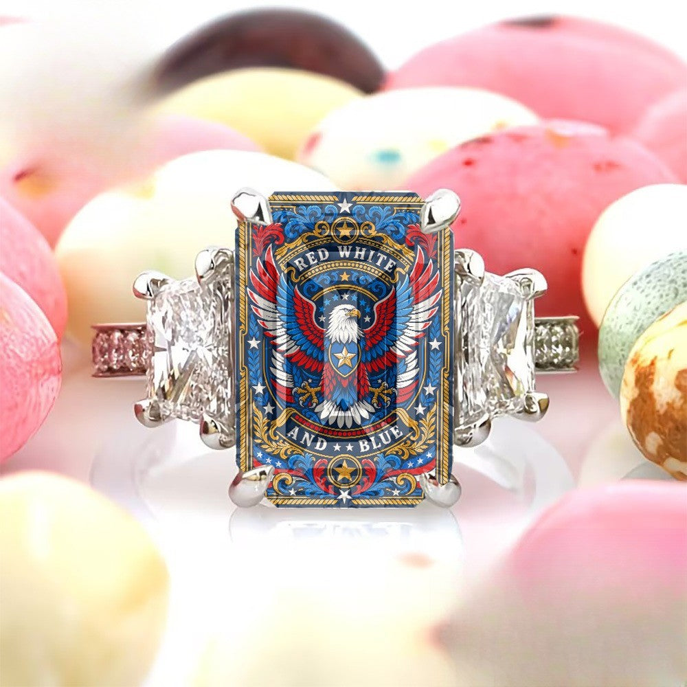 Patriotic Eagle Square Ring