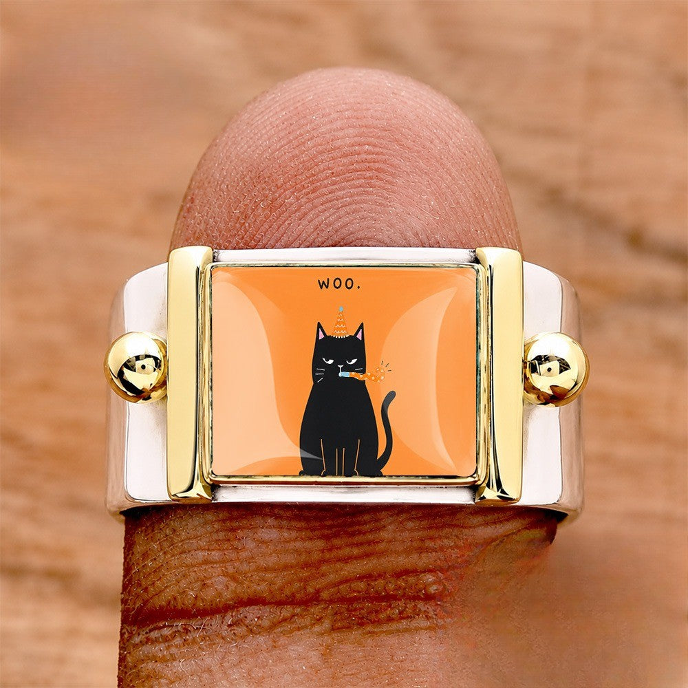 Black Cat Square Cuff Ring