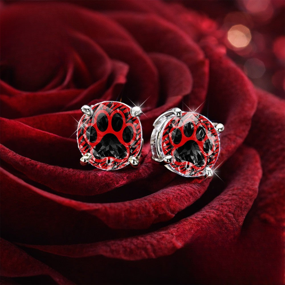 Red Crystal Paw Stud Earrings