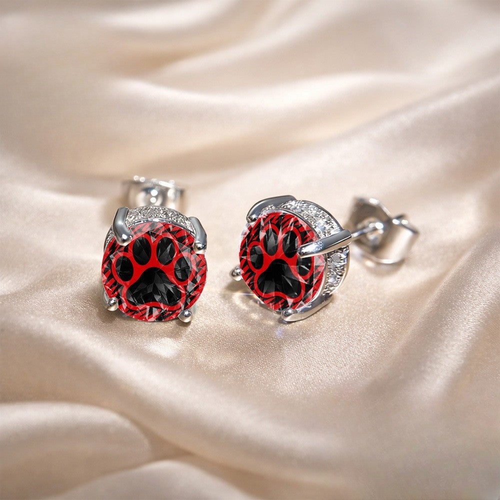 Red Crystal Paw Stud Earrings