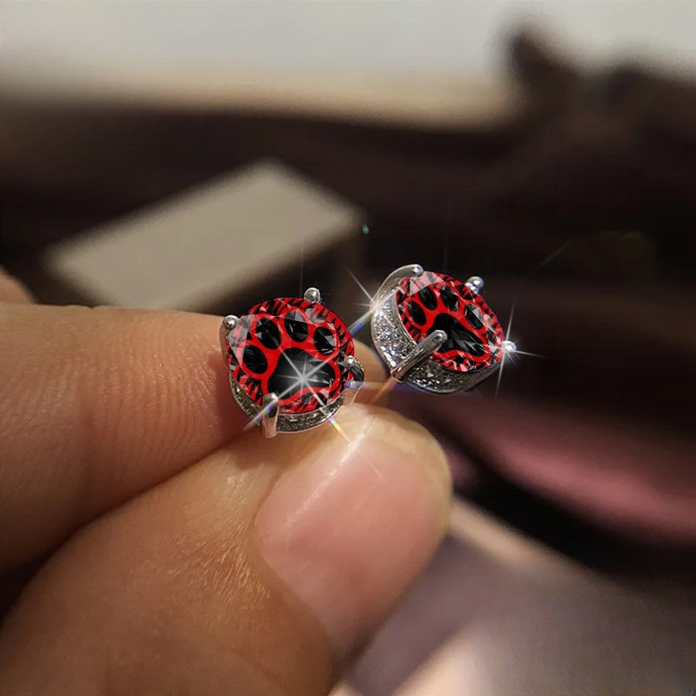 Red Crystal Paw Stud Earrings