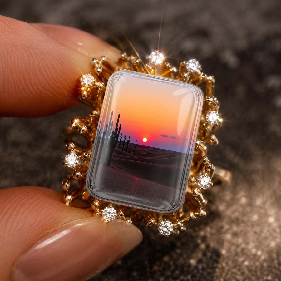 Desert Cactus Sunset Square Ring