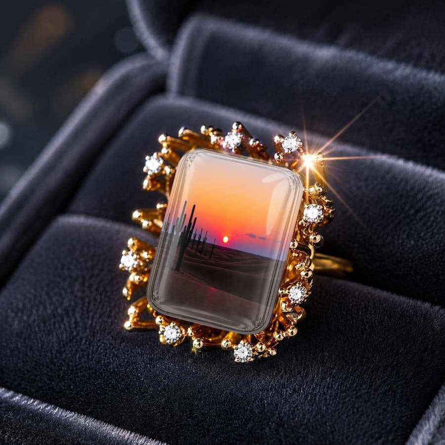 Desert Cactus Sunset Square Ring
