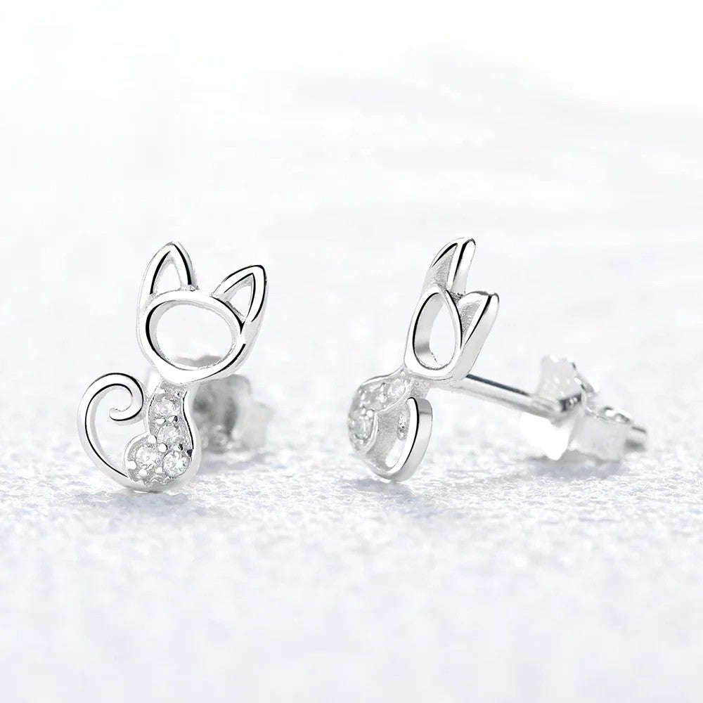 Crystal Cat Silhouette Stud Earrings