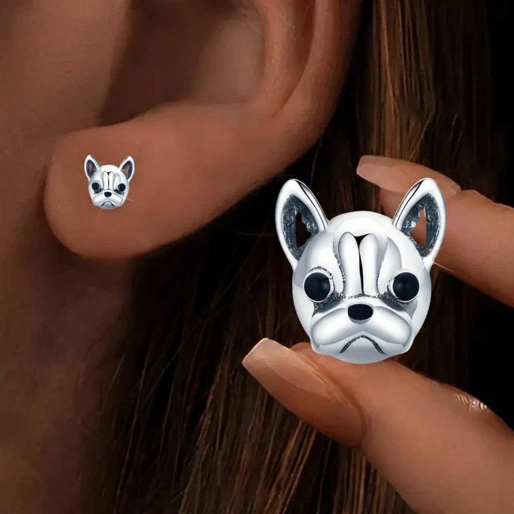 French Bulldog Face Stud Earrings