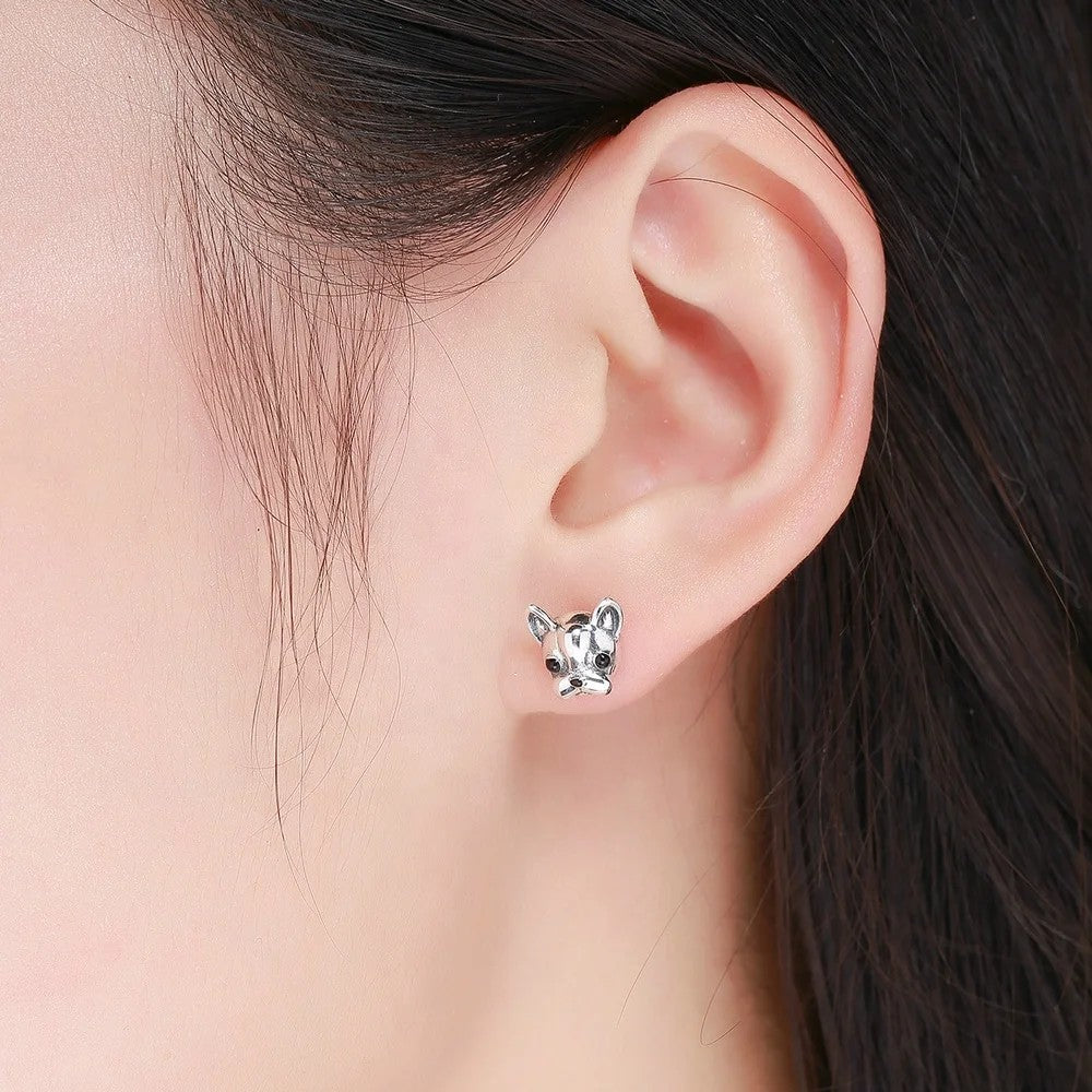 French Bulldog Face Stud Earrings