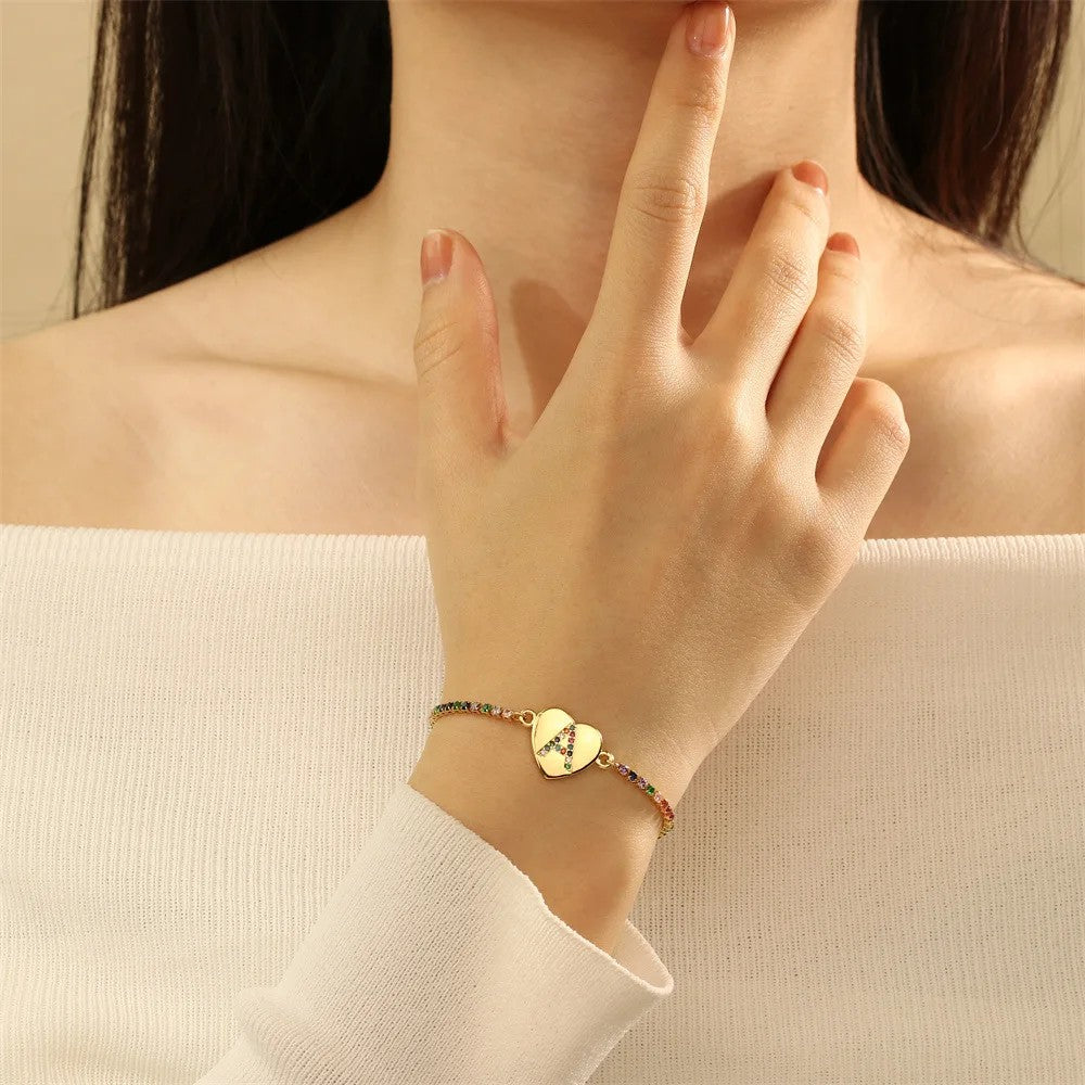 Multicolor Initial Heart Snake Chain Bracelet