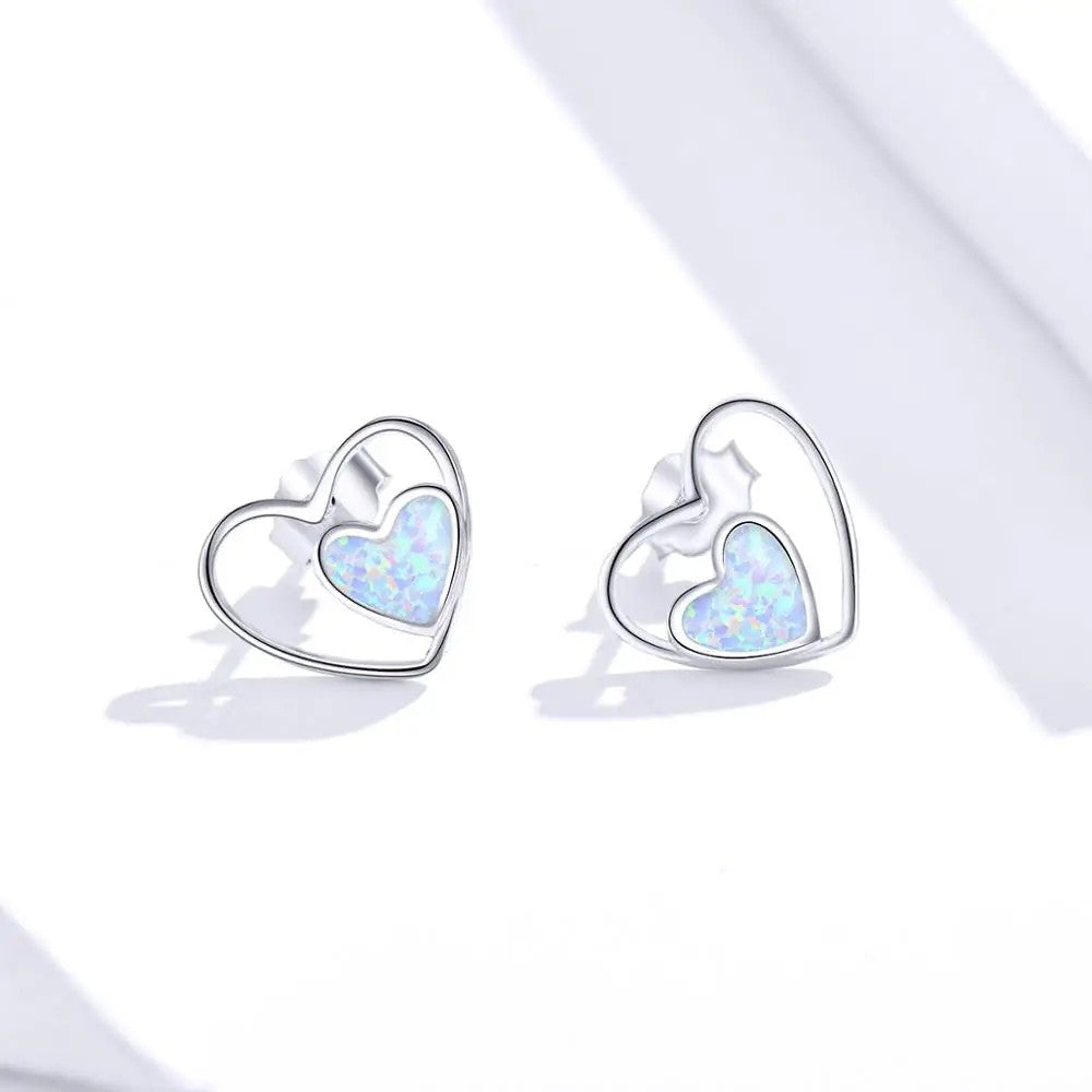 Double Heart Opal Stud Earrings