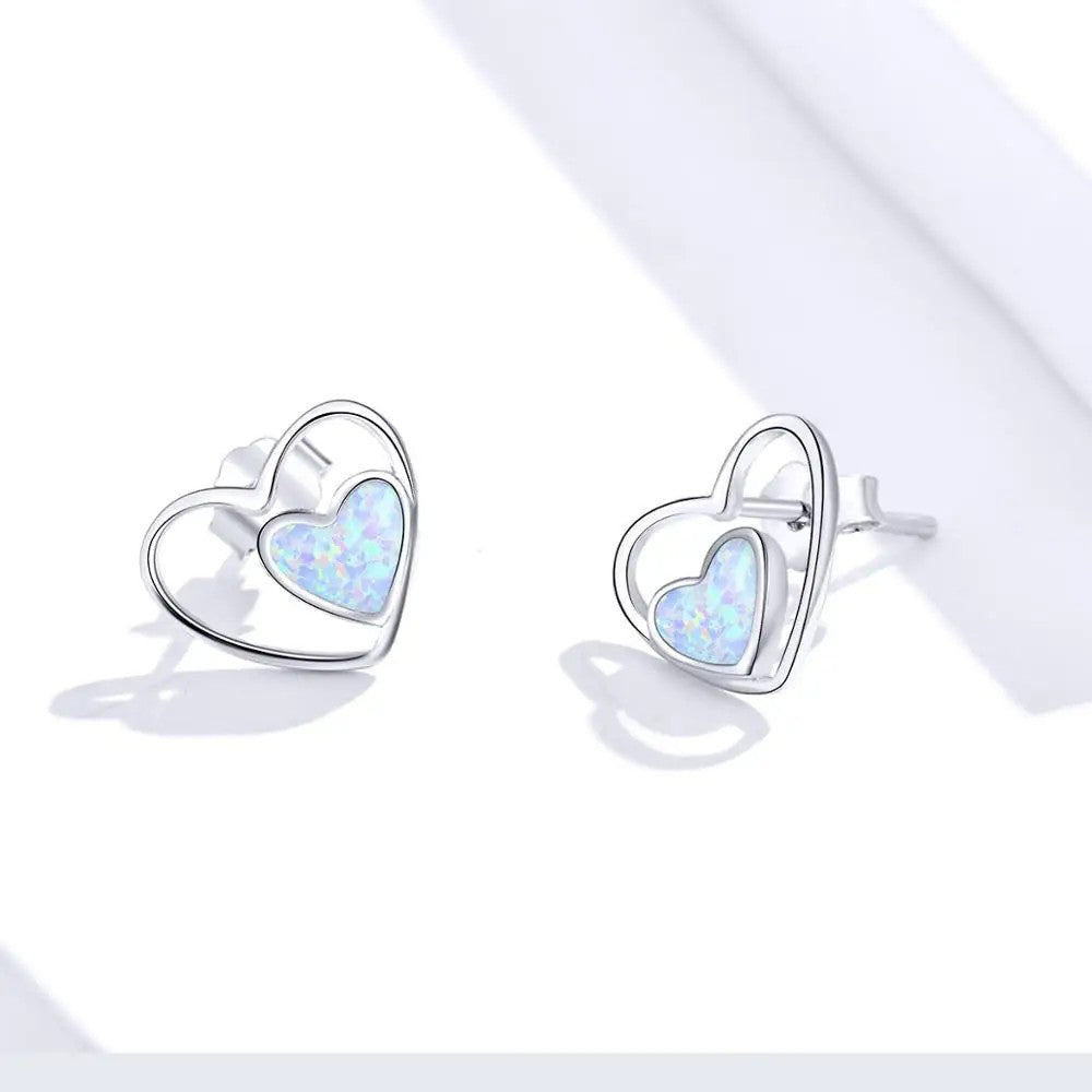 Double Heart Opal Stud Earrings
