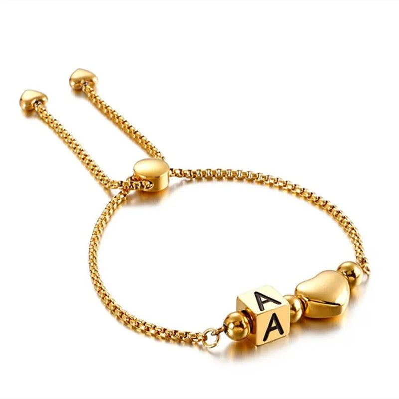 Initial Heart Adjustable Chain Bracelet