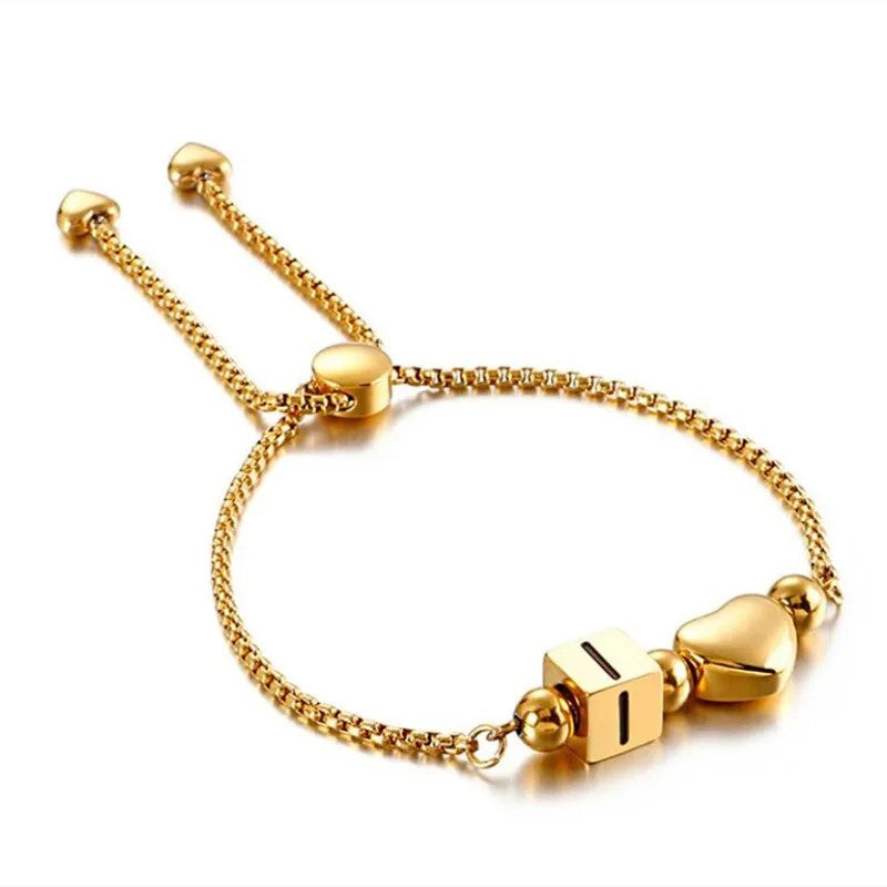 Initial Heart Adjustable Chain Bracelet