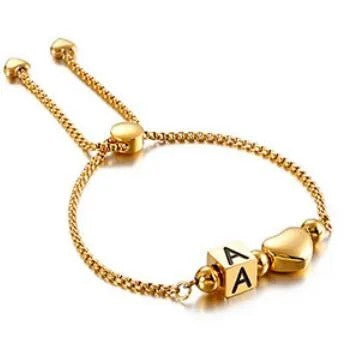 Initial Heart Adjustable Chain Bracelet