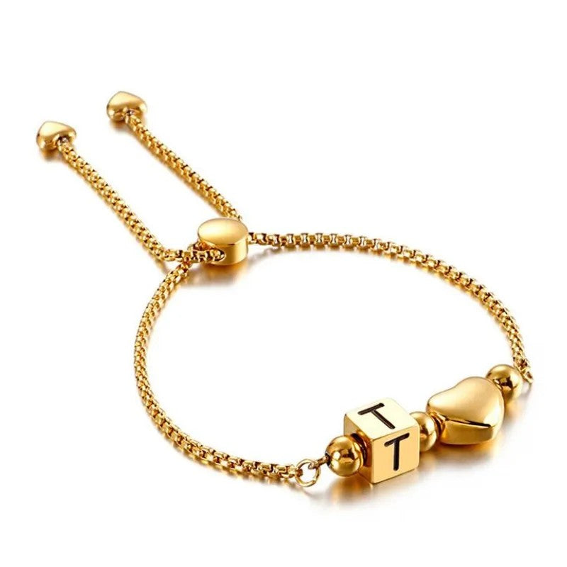 Initial Heart Adjustable Chain Bracelet
