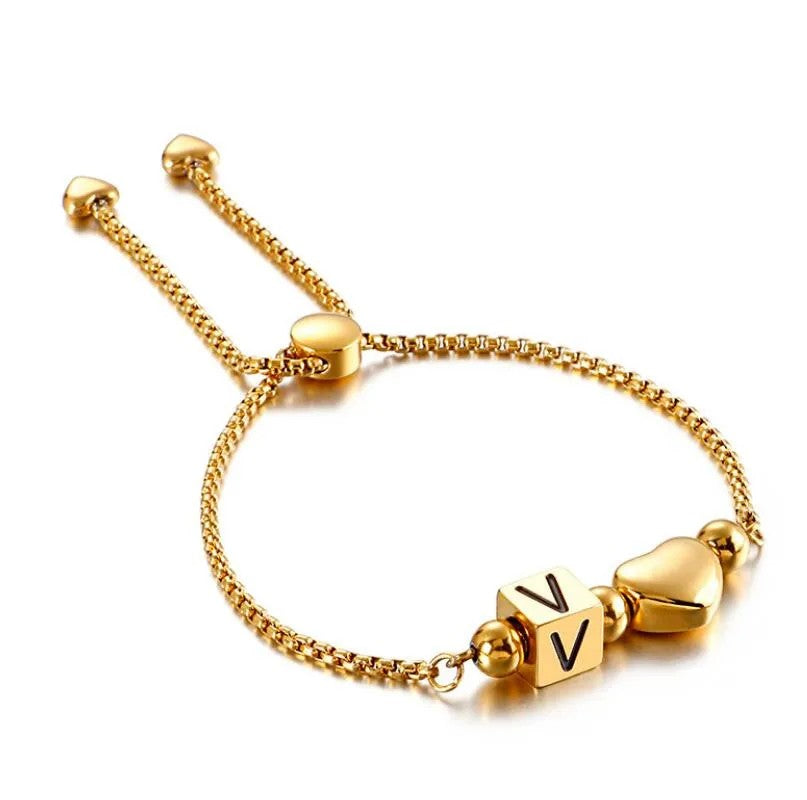 Initial Heart Adjustable Chain Bracelet