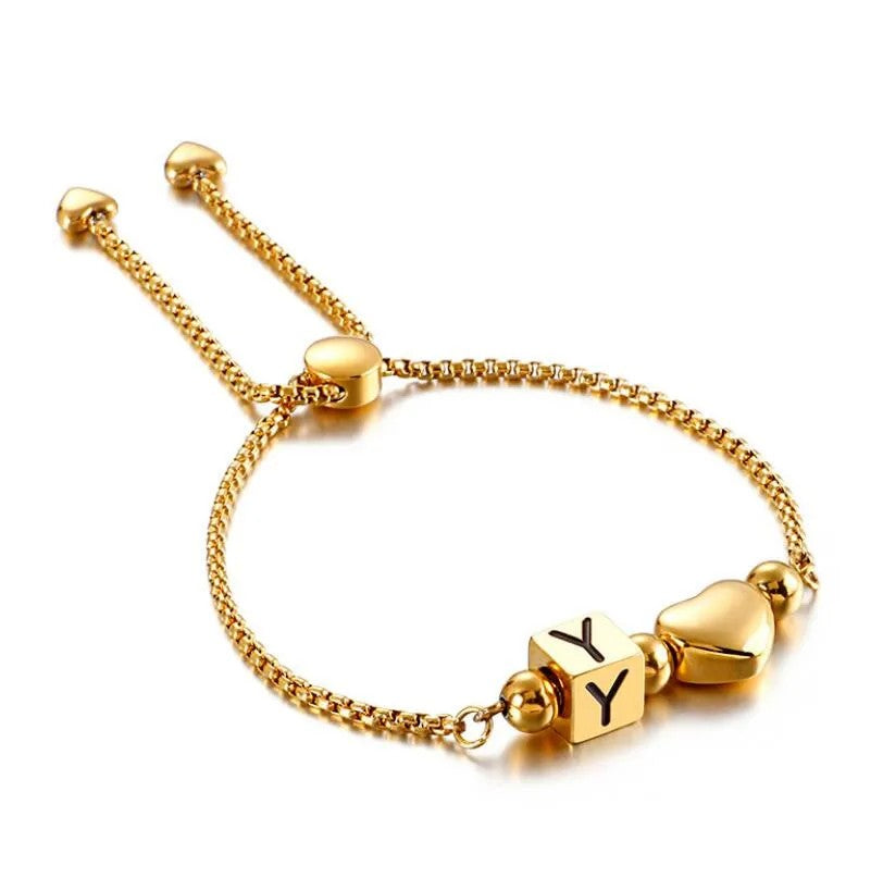 Initial Heart Adjustable Chain Bracelet