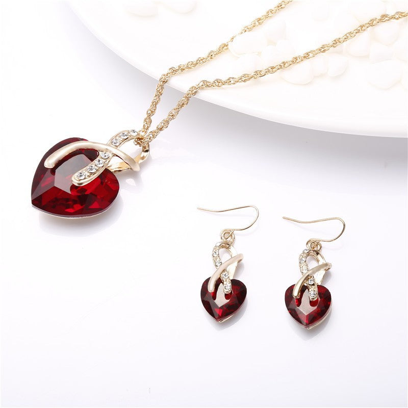 Crystal Ribbon Heart Jewelry Set