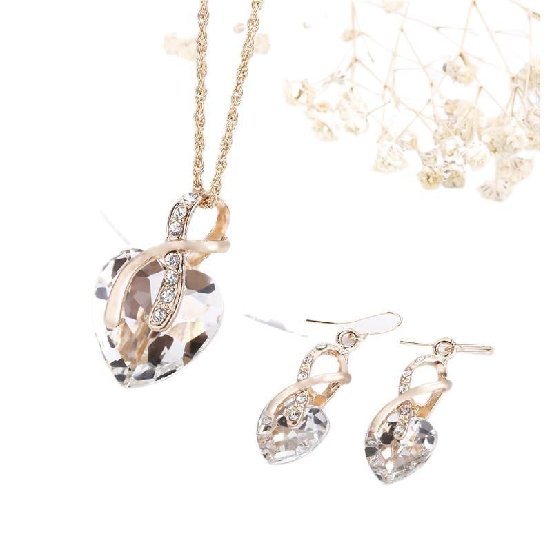 Crystal Ribbon Heart Jewelry Set
