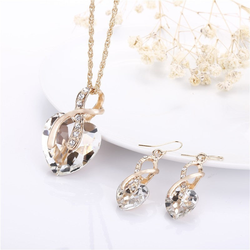 Crystal Ribbon Heart Jewelry Set