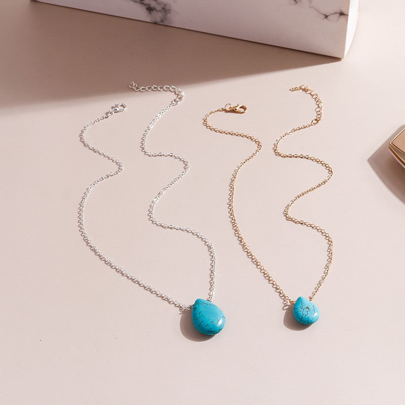Blue Marbled Teardrop Necklace