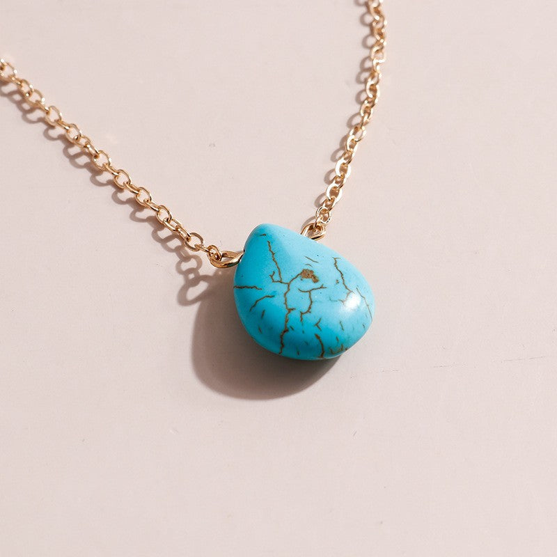 Blue Marbled Teardrop Necklace