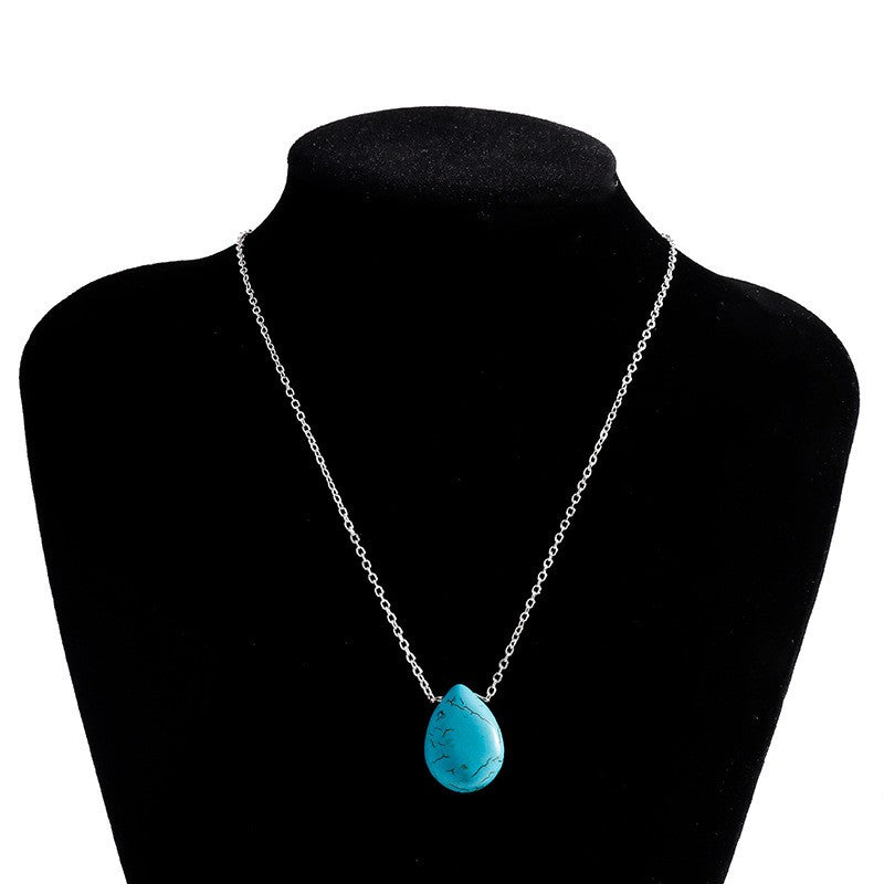 Blue Marbled Teardrop Necklace