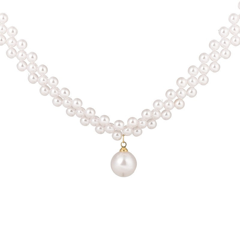 Woven Pearl Drop Choker Necklace
