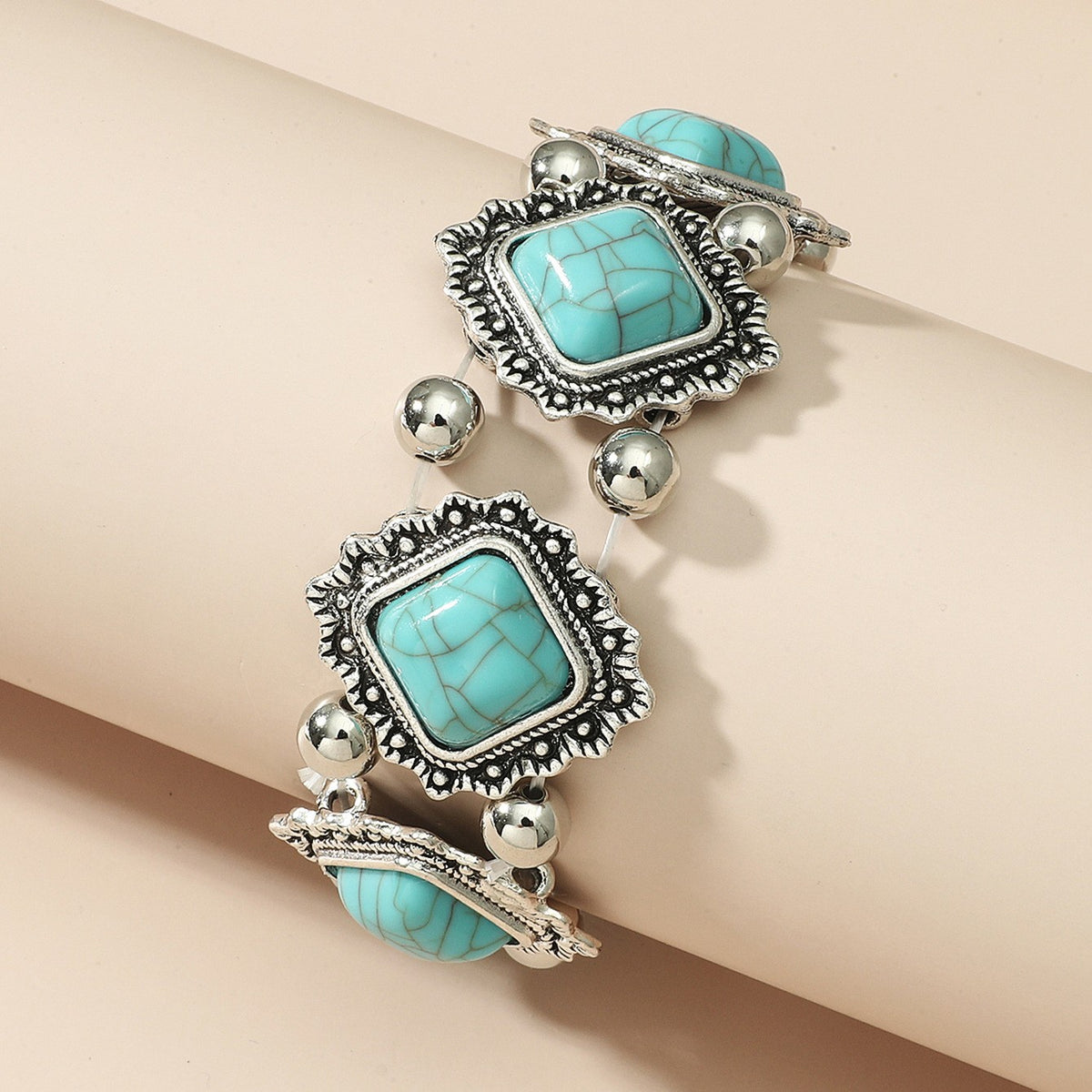 Ornate Square Stone Link Bracelet