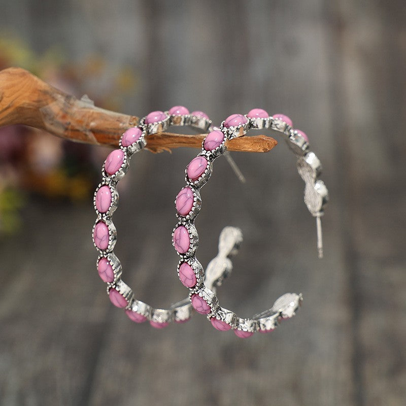 Stone Inlay Hoop Earrings