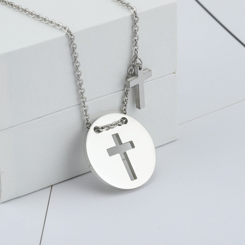 Round Cross Cutout Necklace