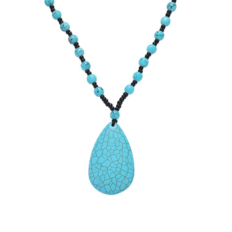 Cracked Turquoise Teardrop Bead Necklace