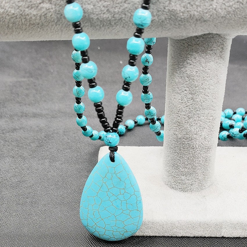Cracked Turquoise Teardrop Bead Necklace