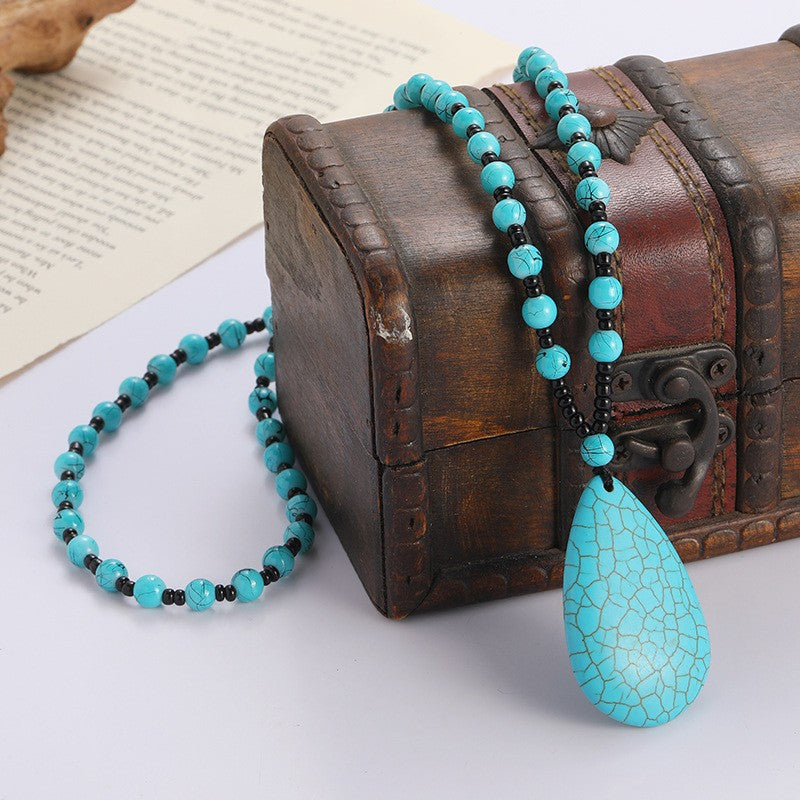 Cracked Turquoise Teardrop Bead Necklace