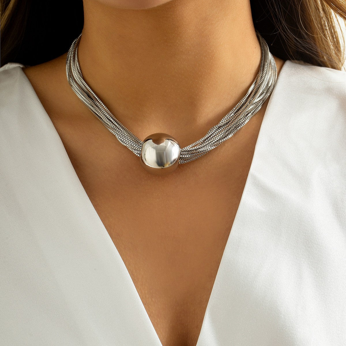 Layered Mesh Dome Necklace